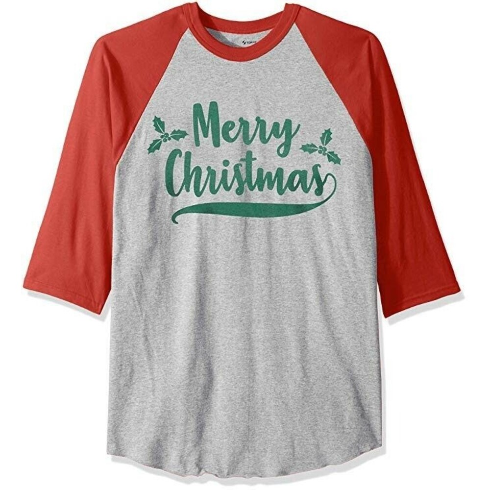 Soffe Unisex Merry Christmas Raglan Holiday T Shirt Size L